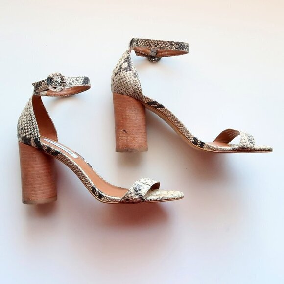 Steve Madden Sara Snakeskin Cylinder Heel Ankle Strap Sandals Size 7.5 - Picture 11 of 16
